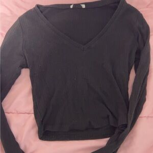 Black V-Neck Women's Top